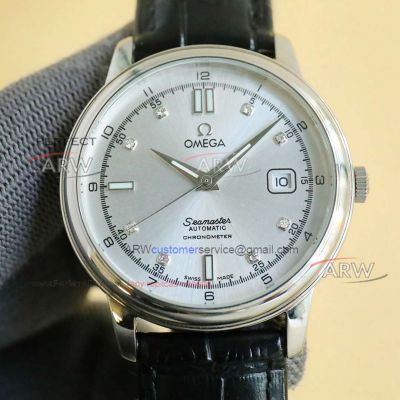 AAA Replica Omega Silver Dial Citizen 8215 Automatic Mechanical Leather Strap Watch 